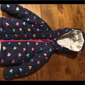 Carter’s fleece lined girls coat, navy with hearts